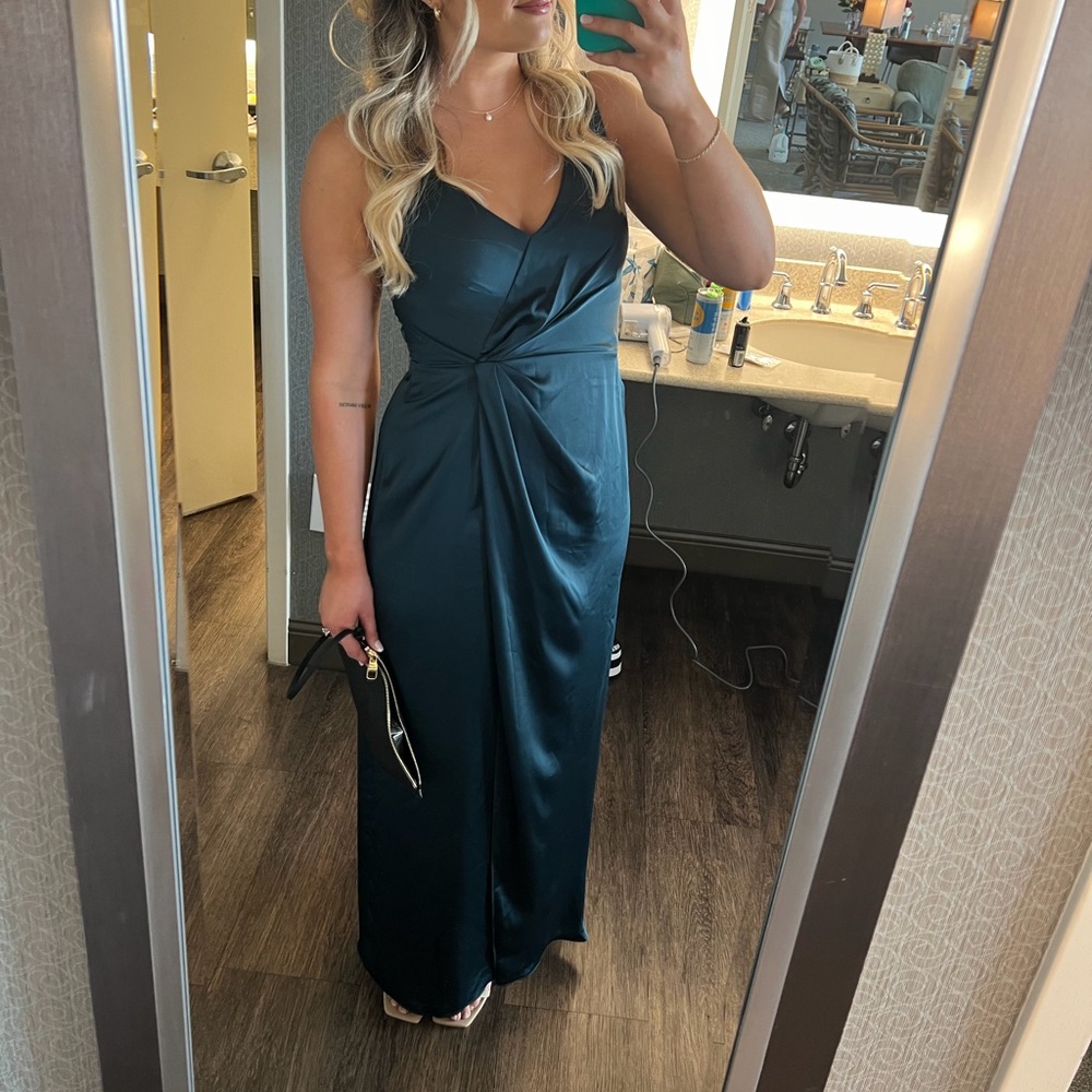 After Six Deep Green Satin Twist-Front Maxi Dress